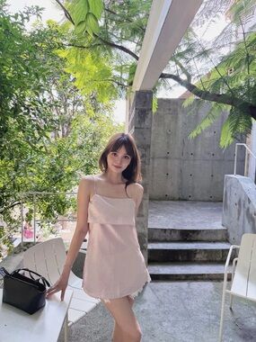 Elegant Pink Slip Dress with Lace Trim